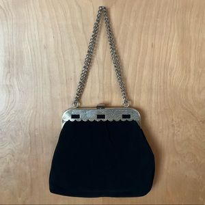 Vintage black evening clutch w gold chain
